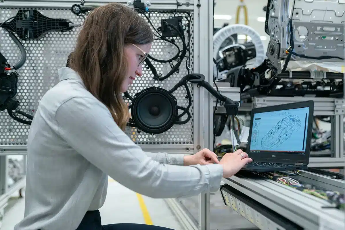 Engineers testing avionics equipment in a lab to show technical safeguards and altimeter improvements
