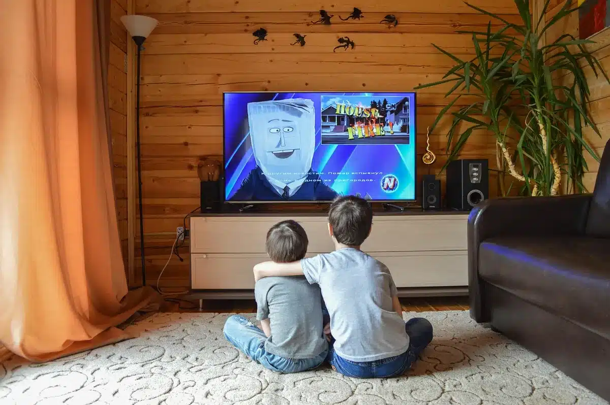 Television showing a blurred controversial campaign advertisement
