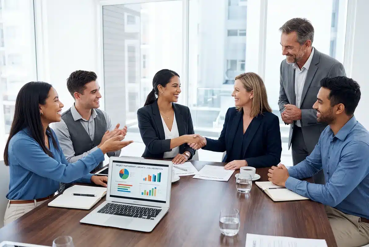 Small campaign team reviewing website on a laptop