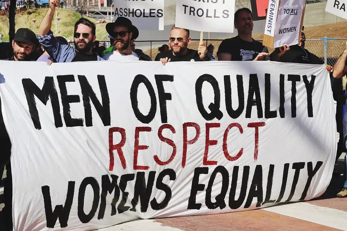 Pro-choice protesters holding signs at an abortion rights rally