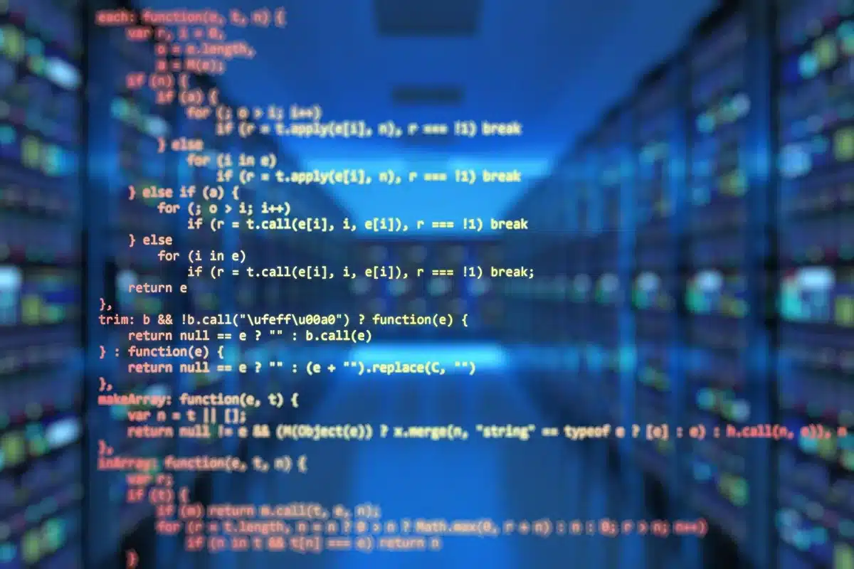 Close-up of blockchain code graphics representing public ledger transactions